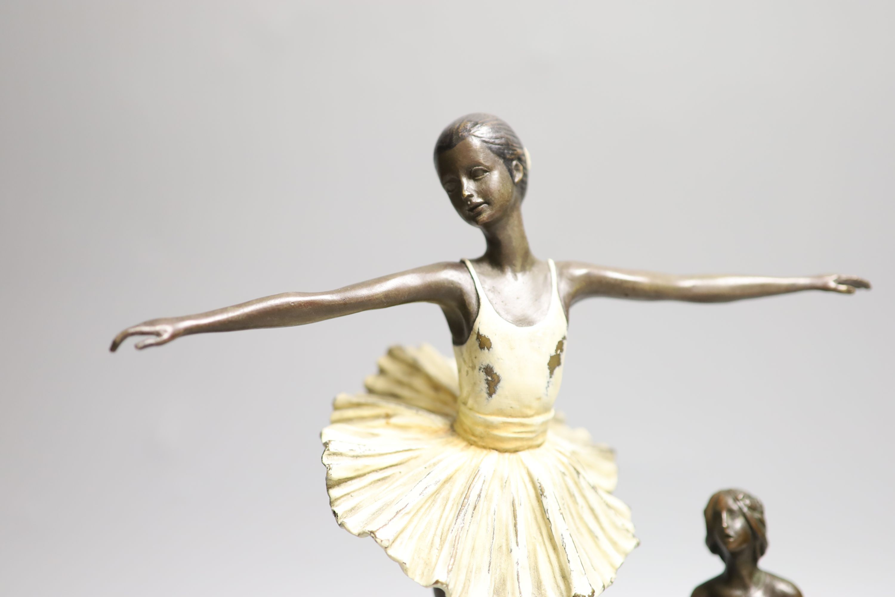 Two bronze figures of a ballerina and a nude maiden